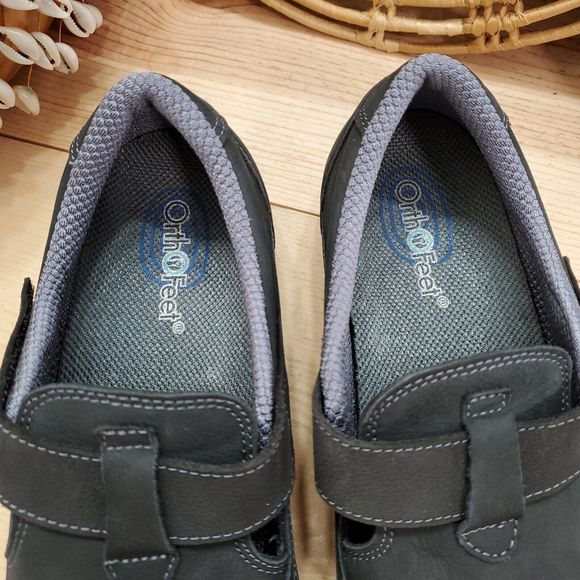 EUC Orthofeet Serene 891 Shoes Nubuck Leather Black T-Strap Comfort 10D Wide - Picture 8 of 13